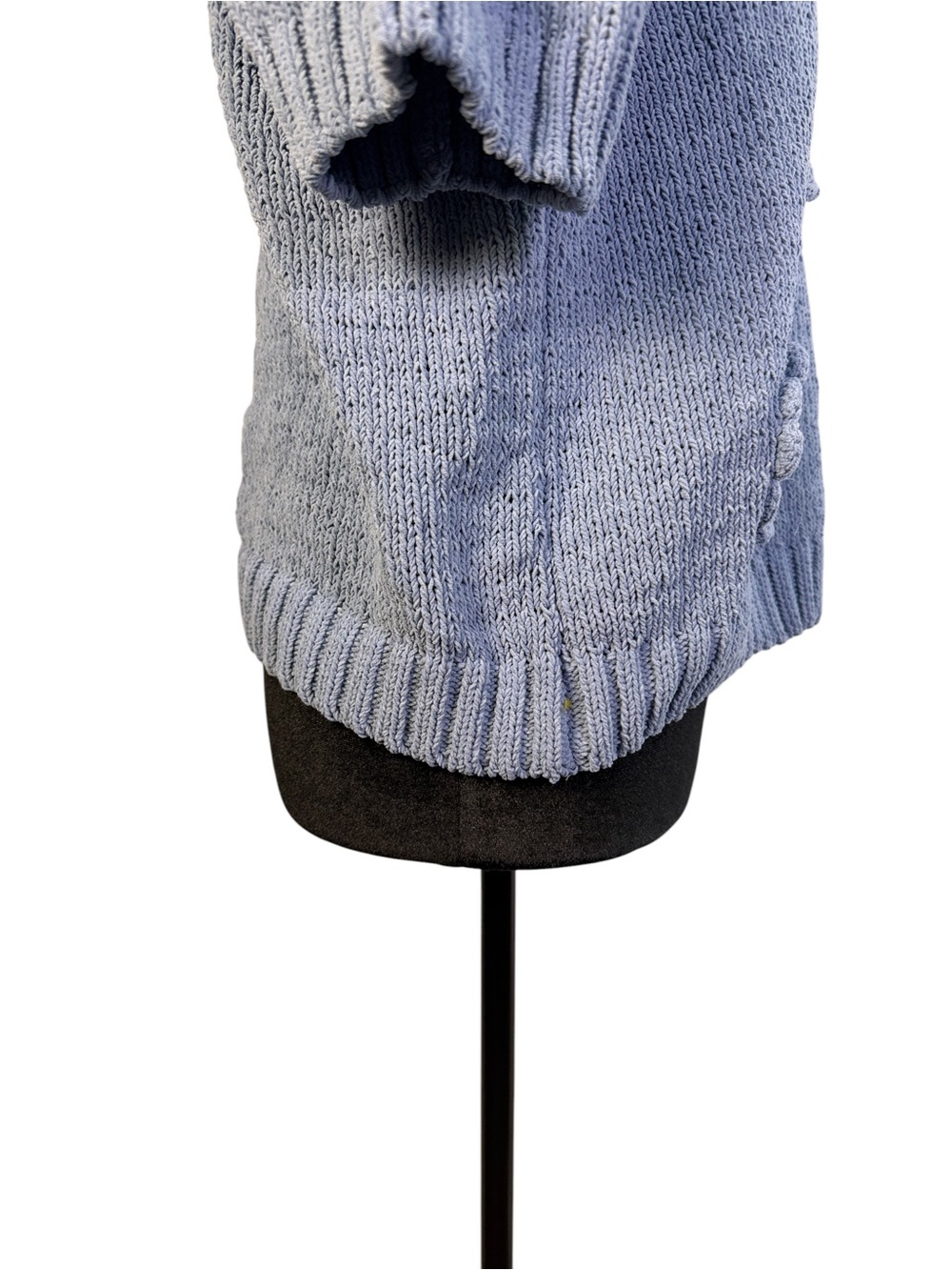 Joie Size L Blue Knit Sweater Top Crochet Floral Appliqué Puff Sleeve Cottagecor - Picture 5 of 10